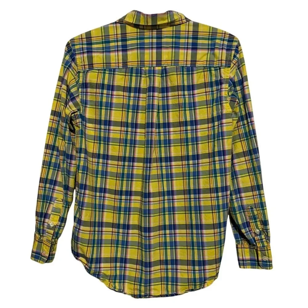 Ralph Lauren Youth Boy's Yellow Blue Plaid Long Sleeve Button Down Shirt Size L